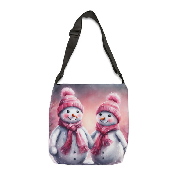 Adorable Pink Snowman Adjustable Tote Bag (AOP)|Two Sizes 16 inch or 18 inch
