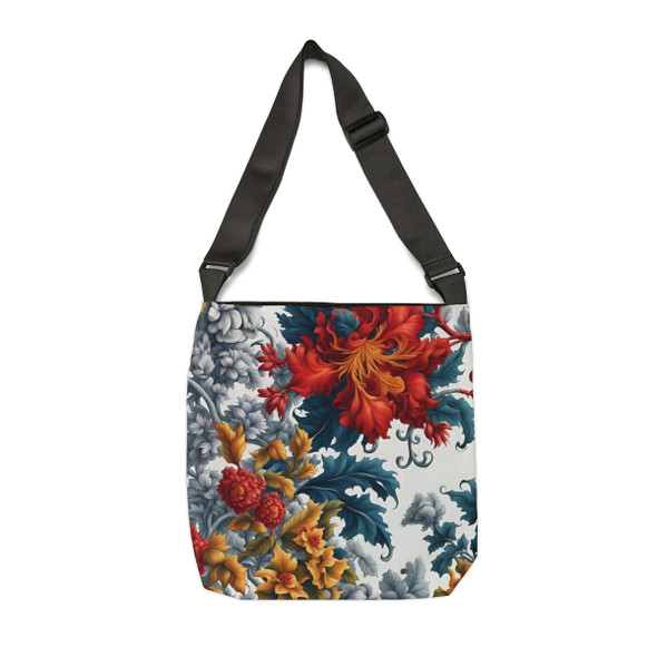 Holiday Floral Design Tote Bag| Fun Design| Adjustable Tote Strap| Two Sizes 16 inch or 18 inch