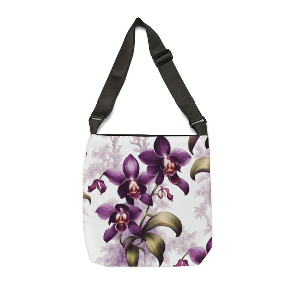 Beautiful Purple Orchid Design Tote Bag| William Morris Inspired | Fun Design| Adjustable Tote Strap| Two Sizes 16 inch or 18 inch