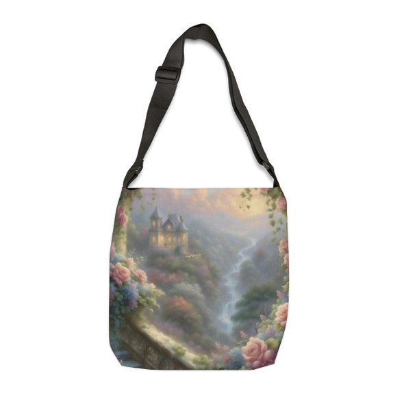 Fantasy Floral Scene Design Tote Bag| Fun Design| Adjustable Tote Strap| Two Sizes 16 inch or 18 inch