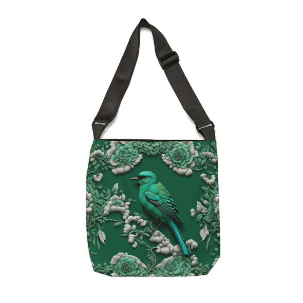Songbird in Emerald Green William Morris Inspired Design Tote Bag| Fun Design| Adjustable Tote Strap| Two Sizes 16 inch or 18 inch