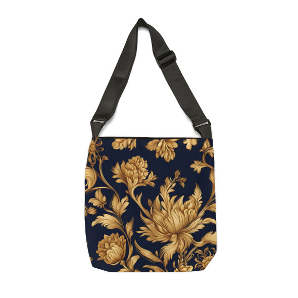 Navy and Gold William Morris Inspired Design Tote Bag| Fun Design| Adjustable Tote Strap| Two Sizes 16 inch or 18 inch