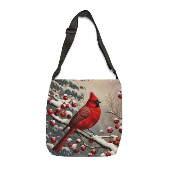 Winter Red Cardinal Bird Design Tote Bag| Fun Design| Adjustable Tote Strap| Two Sizes 16 inch or 18 inch