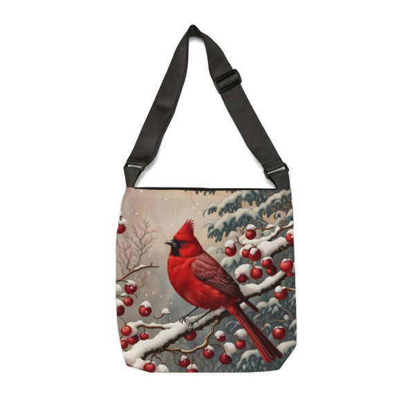 Winter Red Cardinal Bird Design Tote Bag| Fun Design| Adjustable Tote Strap| Two Sizes 16 inch or 18 inch