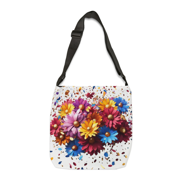 Flower Fiesta Design Tote Bag| Fun Design| Adjustable Tote Strap| Two Sizes 16 inch or 18 inch