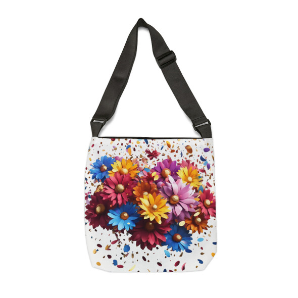Flower Fiesta Design Tote Bag| Fun Design| Adjustable Tote Strap| Two Sizes 16 inch or 18 inch