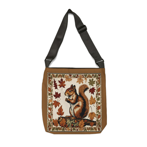 Fall Squirrel | William Morris Inspired Design Tote Bag| Fun Design| Adjustable Tote Strap| Two Sizes 16 inch or 18 inch