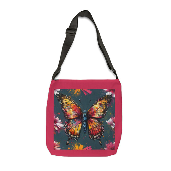 Painted Butterfly Design Tote Bag| Fun Design| Adjustable Tote Strap| Two Sizes 16 inch or 18 inch