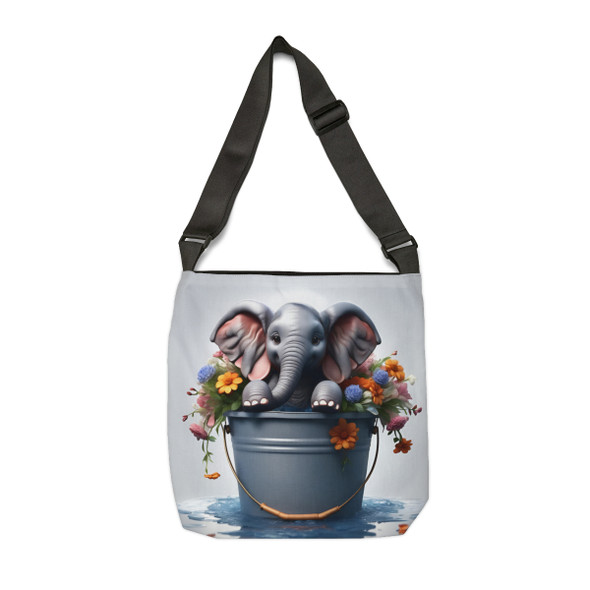 Baby Elephant in a Bucket Design Tote Bag| Fun Design| Adjustable Tote Strap| Two Sizes 16 inch or 18 inch