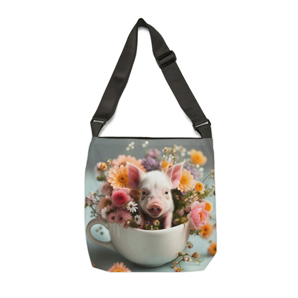Piglet in a Teacup Design Tote Bag| Fun Design| Adjustable Tote Strap| Two Sizes 16 inch or 18 inch