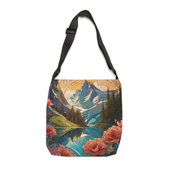 Summer Mountain Art Nouveau Design Tote Bag| Fun Design| Adjustable Tote Strap| Two Sizes 16 inch or 18 inch