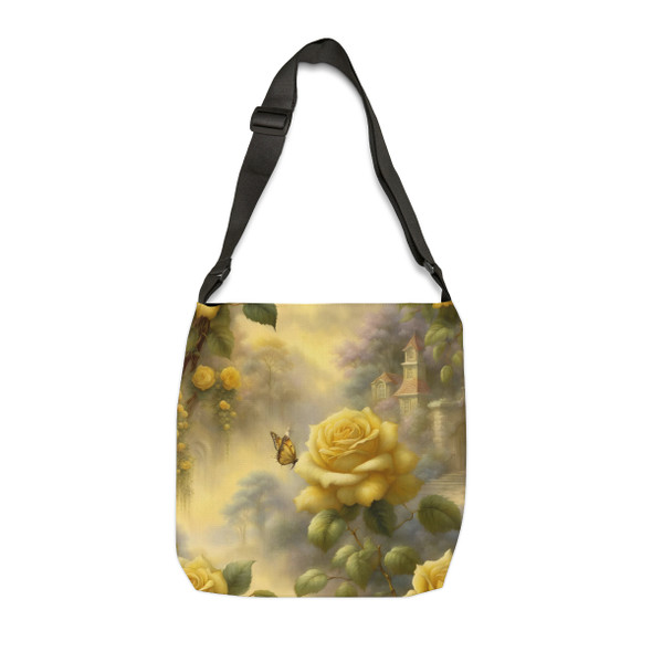 Yellow Fantasy Rose Toile Design Tote Bag| Fun Design| Adjustable Tote Strap| Two Sizes 16 inch or 18 inch
