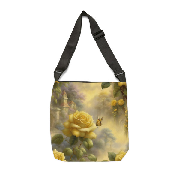 Yellow Fantasy Rose Toile Design Tote Bag| Fun Design| Adjustable Tote Strap| Two Sizes 16 inch or 18 inch