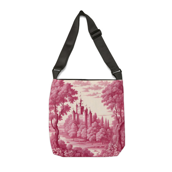 Castle in Claret and Cream Design Tote Bag| Fun Design| Adjustable Tote Strap| Two Sizes 16 inch or 18 inch