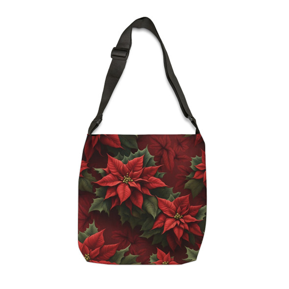 Christmas Poinsettia Design Tote Bag| Fun Design| Adjustable Tote Strap| Two Sizes 16 inch or 18 inch