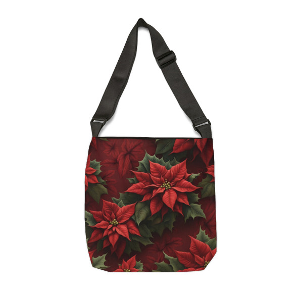 Christmas Poinsettia Design Tote Bag| Fun Design| Adjustable Tote Strap| Two Sizes 16 inch or 18 inch