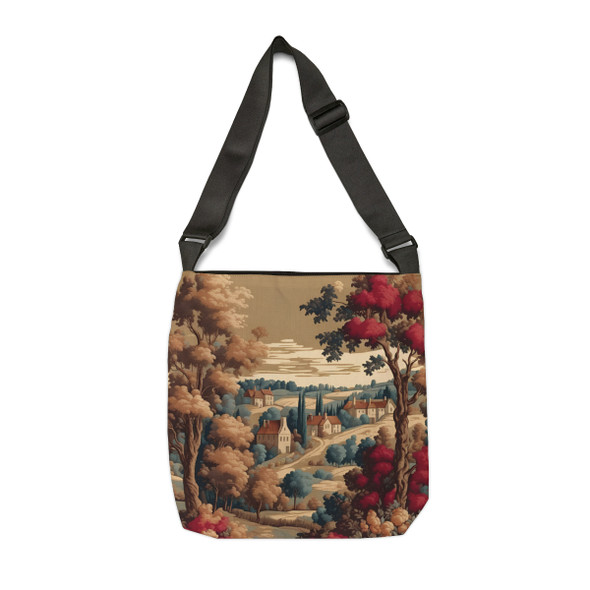 Fall Season in Gold and Red De Jouy Design Tote Bag| Fun Design| Adjustable Tote Strap| Two Sizes 16 inch or 18 inch
