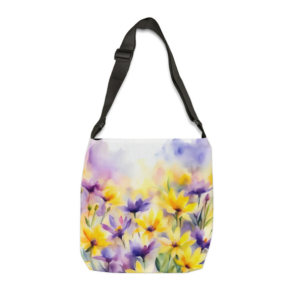 Purple and Yellow Floral Watercolor Tote | Fun Design| Adjustable Tote Bag| Two Sizes 16 inch or 18 inch