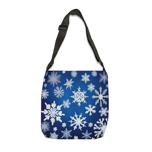 Festive Blue and White Snowflake Tote | Fun Design| Adjustable Tote Bag| Two Sizes 16 inch or 18 inch