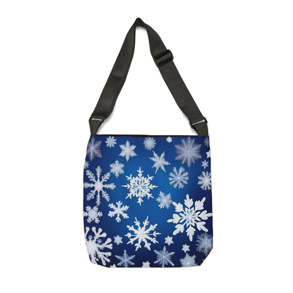 Festive Blue and White Snowflake Tote | Fun Design| Adjustable Tote Bag| Two Sizes 16 inch or 18 inch