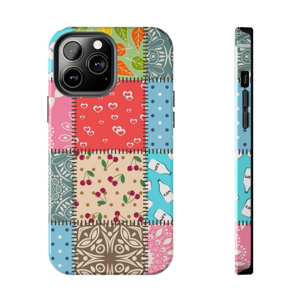 Patchwork Quilt Pattern Tough Phone Case for iPhone in 21 different sizes. Compatible with iPhone 7, 8, X, 11, 12, 13, 14 and more.