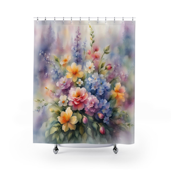 Spring Floral Bouquet Shower Curtain|  Pastel Colors | Polyester Shower Curtains