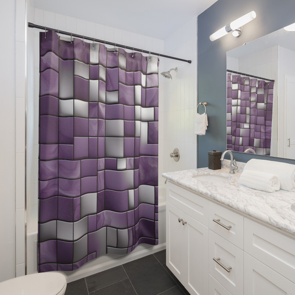Purple and Silver Tiles Design Shower Curtain | Polyester Shower Curtains
