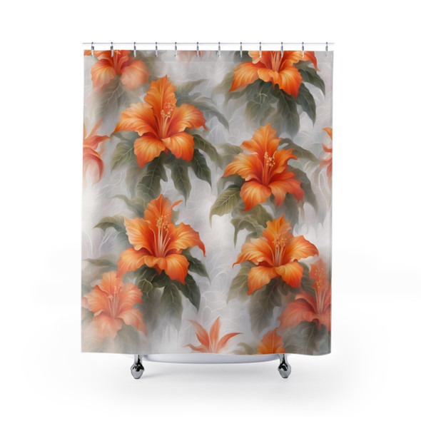 Tropical Splash Shower Curtain | Orange and White| Polyester Shower Curtains