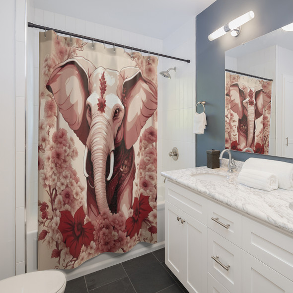 Red Elephant De Jouy Style Shower Curtain | Polyester Shower Curtains
