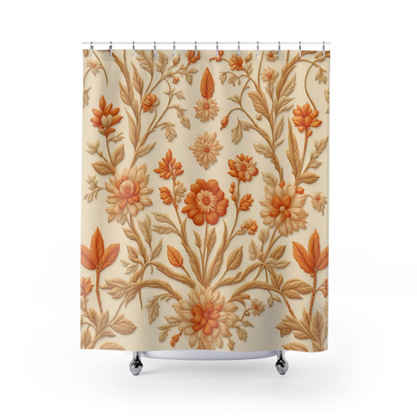 Orange and Gold Flowers Design Shower Curtain | Polyester Shower Curtains