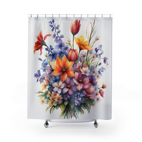 Spring Flower Bouquet Shower Curtain|  Pastel Colors | Polyester Shower Curtains