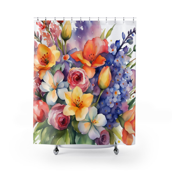 Bright Spring Flowers Shower Curtain|  Pastel Colors | Polyester Shower Curtains