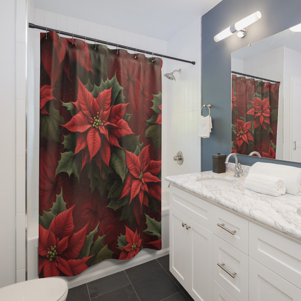 Christmas Poinsettia Shower Curtain | Polyester Shower Curtains