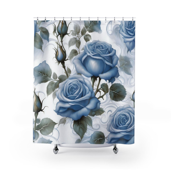 Blue Fantasy Rose Shower Curtain | Polyester Shower Curtains