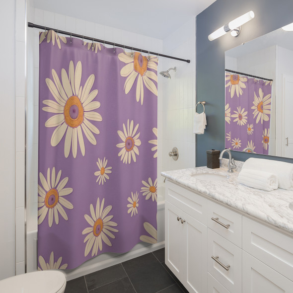 Lavender Daisy Design Shower Curtain | Polyester Shower Curtains