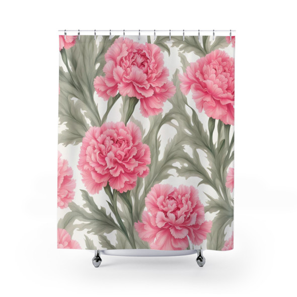 Pink Carnation Flowers Design Shower Curtain | Polyester Shower Curtains