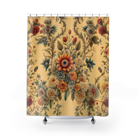 Yellow Floral Boho Design Shower Curtain | Polyester Shower Curtains