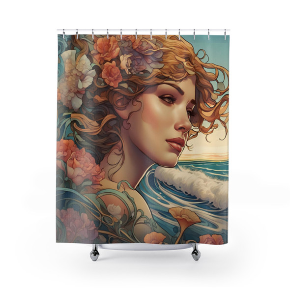 Summer Wave Art Nouveau Shower Curtain | Polyester Shower Curtains