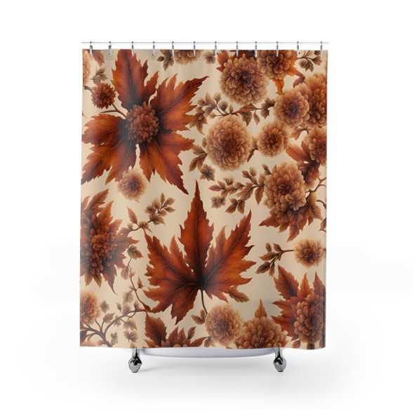 Autumn Mums Floral Design Shower Curtain | Polyester Shower Curtains