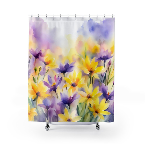 Spring Floral Shower Curtain|  Purple and Yellow | Polyester Shower Curtains