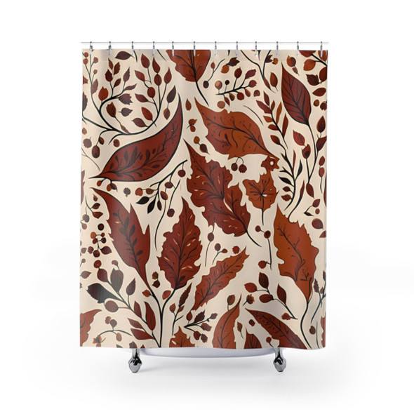 Cream and Rust Fall Leaves Design Shower Curtain | Polyester Shower Curtains