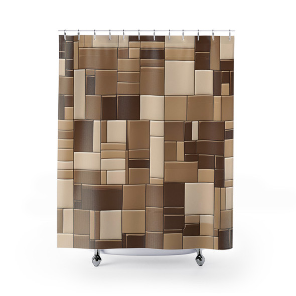 Brown Beige and Cream Tiles Design Shower Curtain | Polyester Shower Curtains