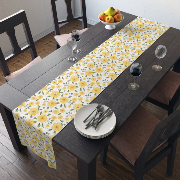Yellow Spring Floral Table Runner (Cotton, Poly)