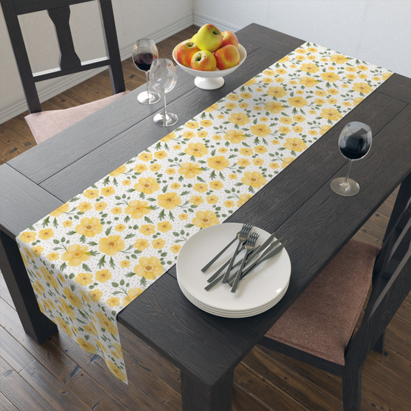 Yellow Spring Floral Table Runner (Cotton, Poly)