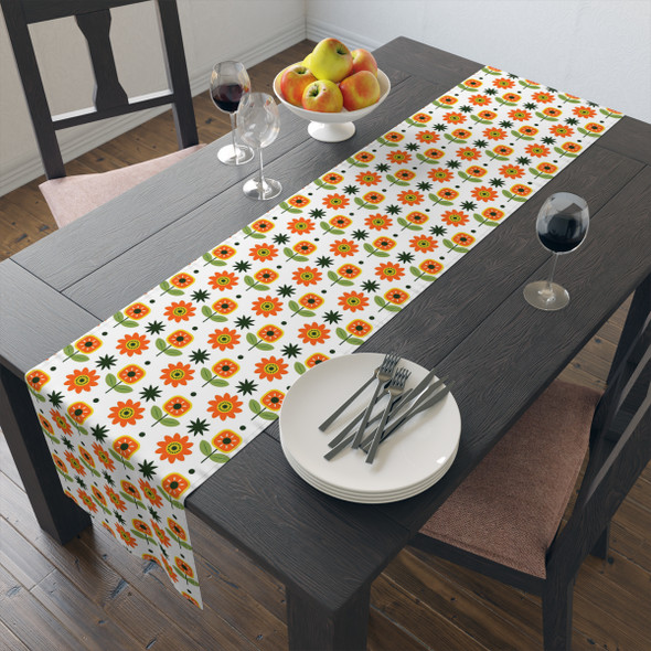 Cute Orange Floral Botanical Table Runner (Cotton, Poly)