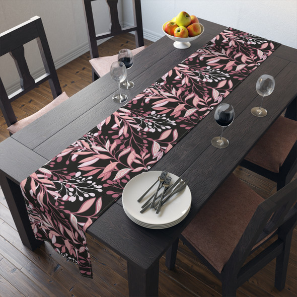 Pink Leaf Floral Pattern Table Runner (Cotton, Poly)