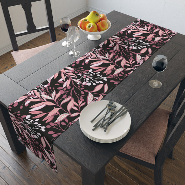 Pink Leaf Floral Pattern Table Runner (Cotton, Poly)