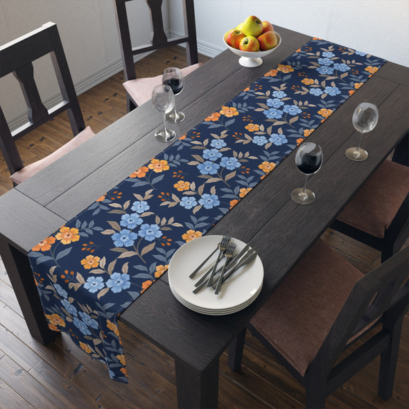 Orange and Blue Floral Pattern Table Runner (Cotton, Poly)