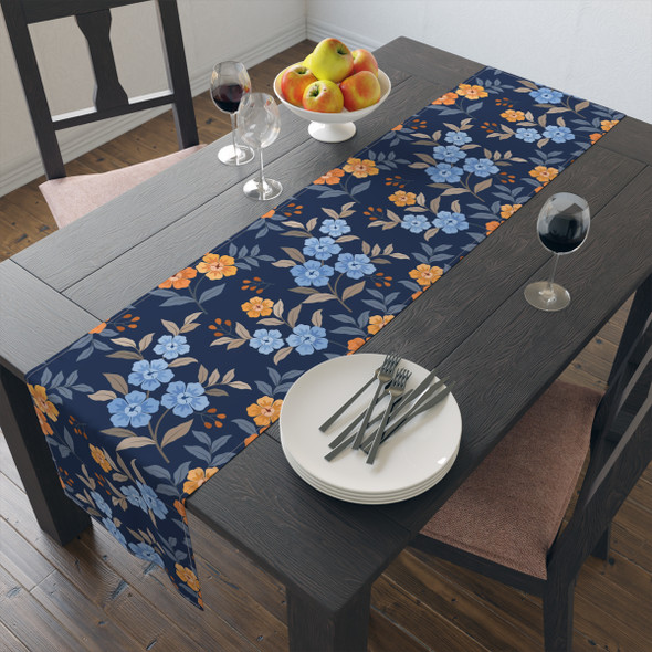 Orange and Blue Floral Pattern Table Runner (Cotton, Poly)