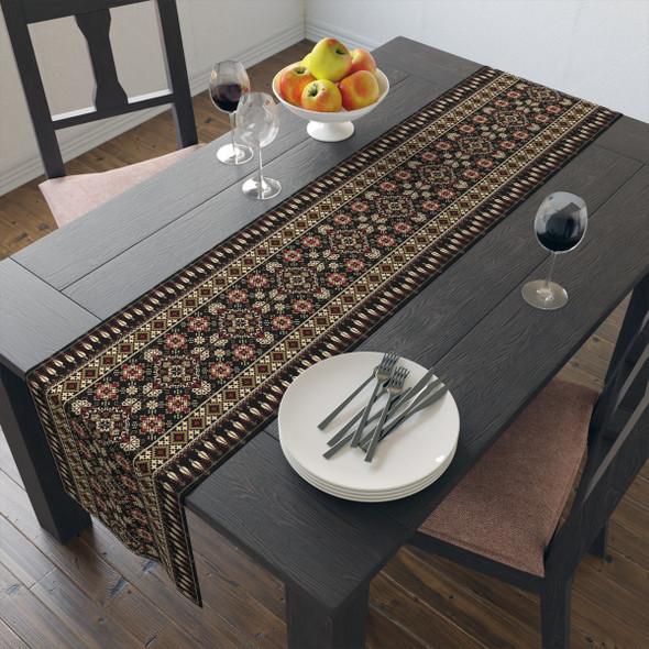 Oriental Pattern in Black, Red, and Gold Table Runner (Cotton, Poly)